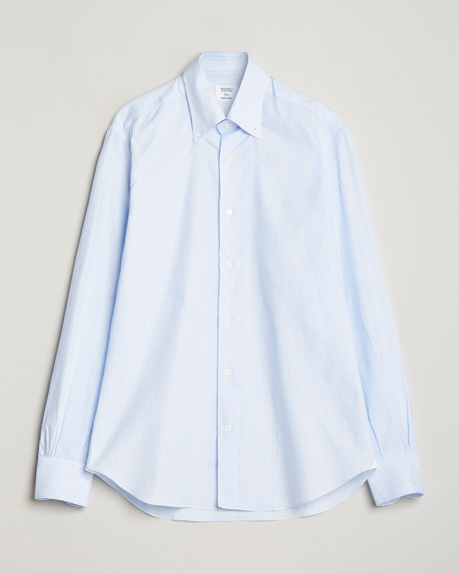 Herren | Hemden | Mazzarelli | Soft Oxford Button Down Shirt Light Blue Stripe