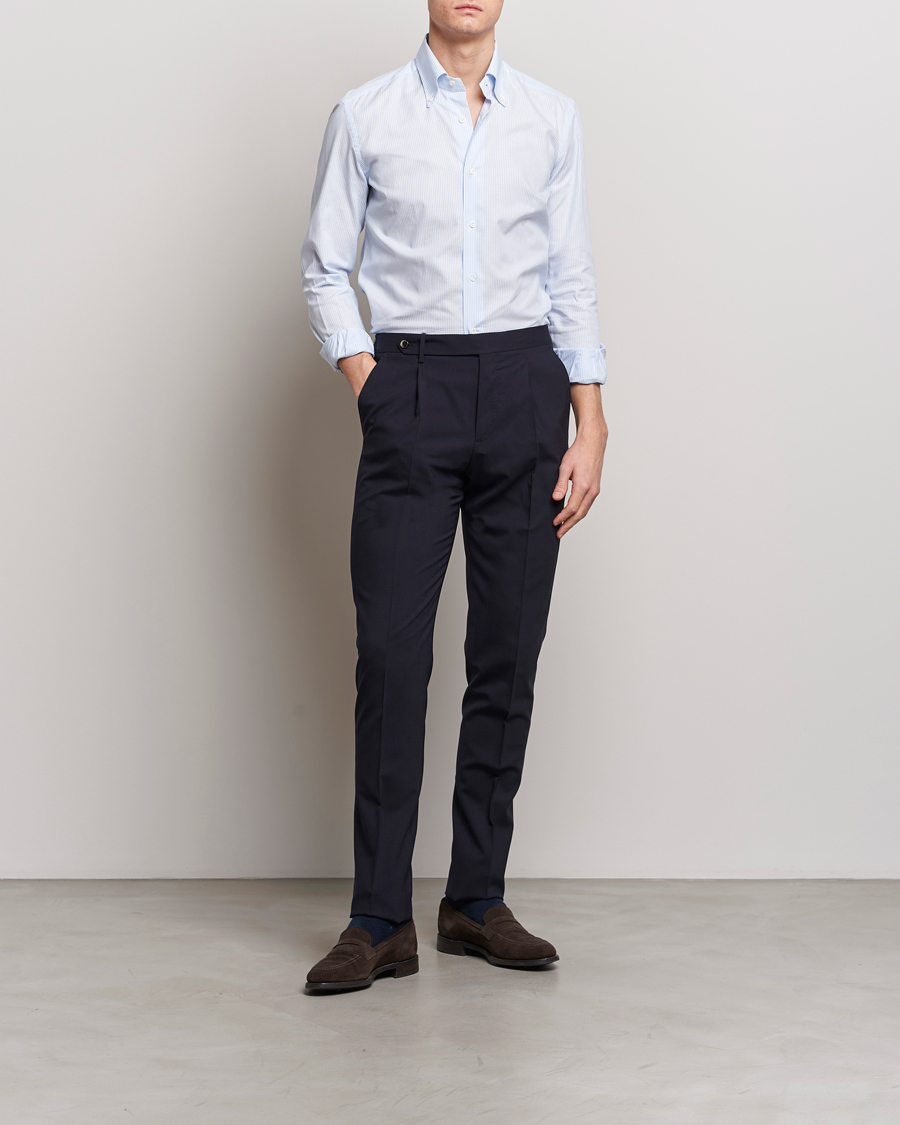 Herren | Hemden | Mazzarelli | Soft Oxford Button Down Shirt Light Blue Stripe