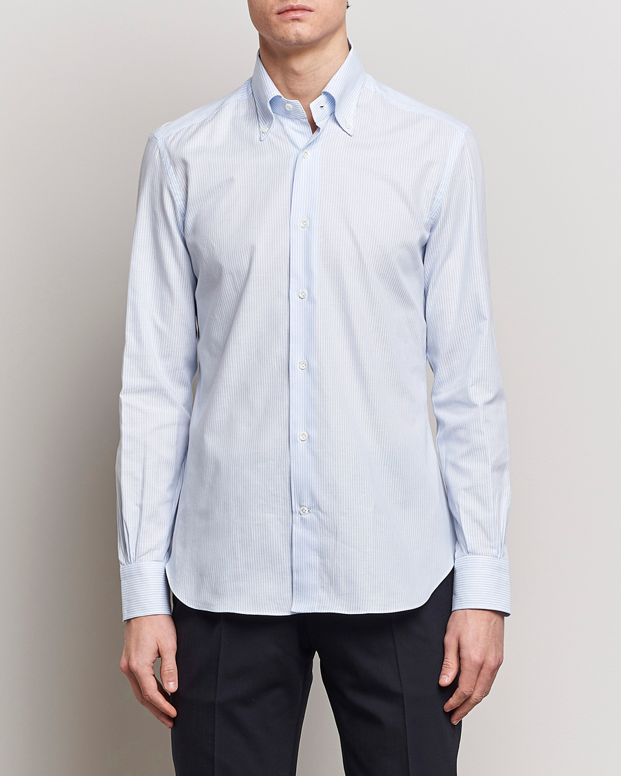 Herren | Freizeithemden | Mazzarelli | Soft Oxford Button Down Shirt Light Blue Stripe
