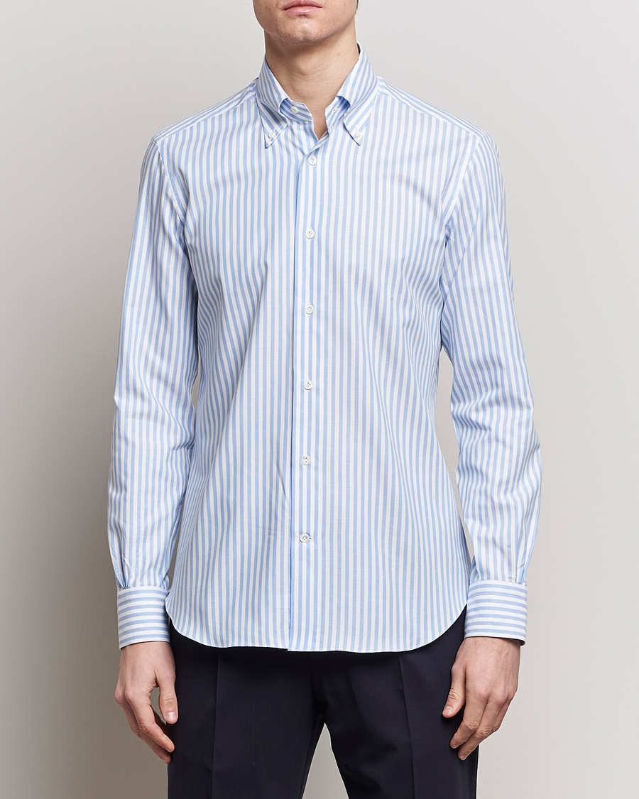 Men | Oxford Shirts | Mazzarelli | Soft Oxford Button Down Shirt Blue Stripe
