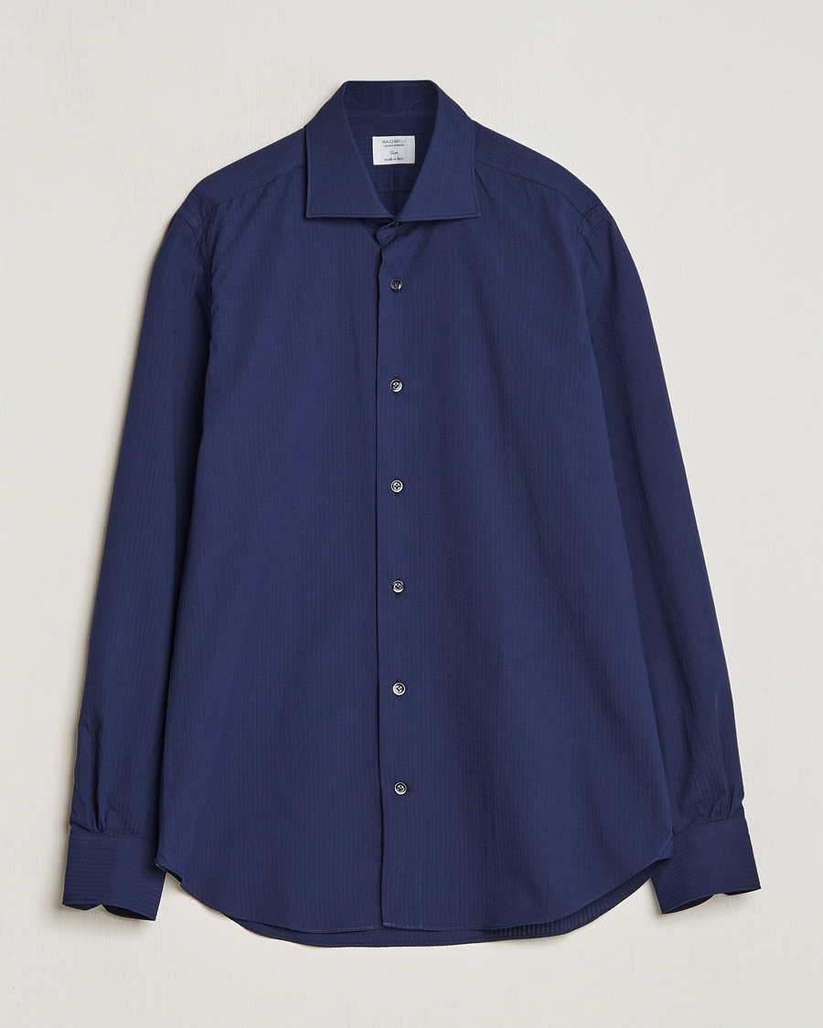 Herren | Hemden | Mazzarelli | Soft Tonal Seersucker Shirt Navy