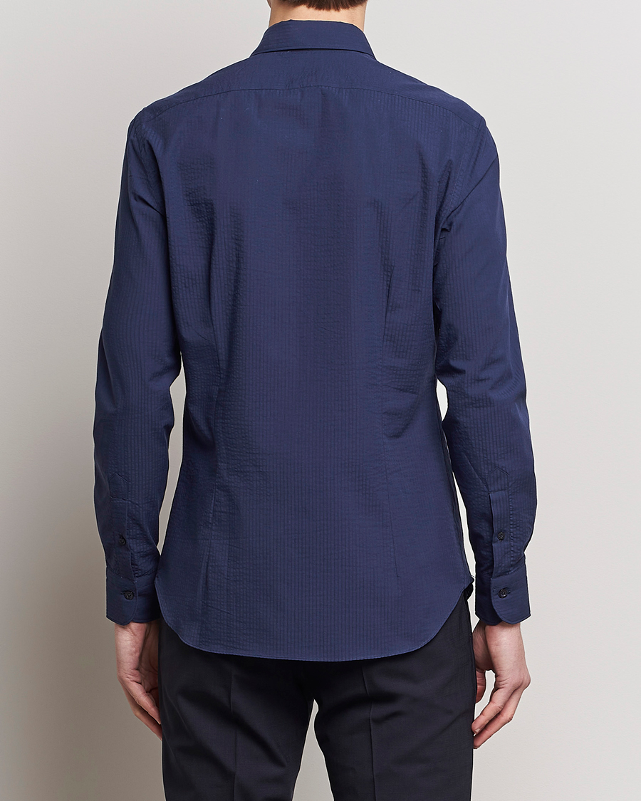 Herren | Hemden | Mazzarelli | Soft Tonal Seersucker Shirt Navy