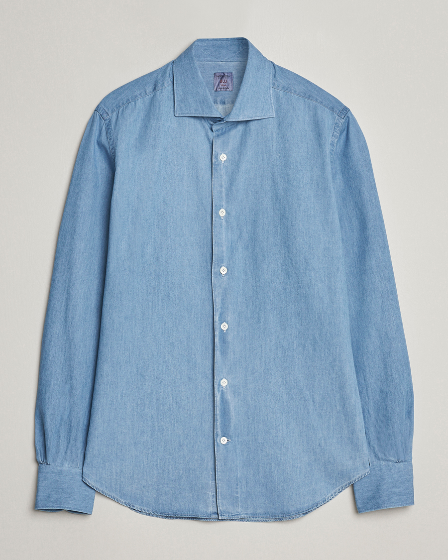 Herren | Hemden | Mazzarelli | Soft Cotton Denim Shirt Bleached Denim