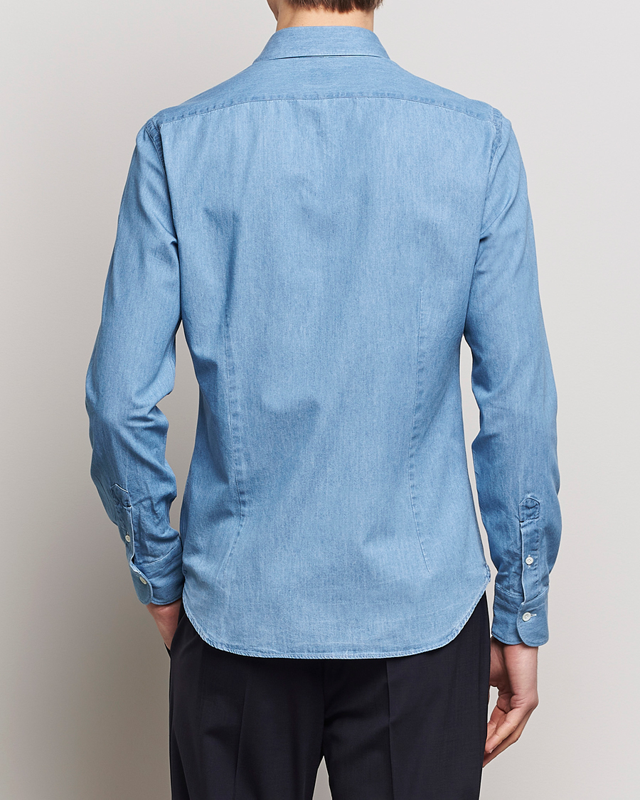 Herren | Hemden | Mazzarelli | Soft Cotton Denim Shirt Bleached Denim