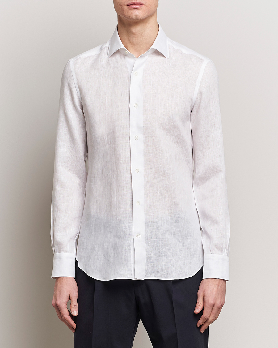 Herren | Leinenhemden | Mazzarelli | Soft Linen Cut Away Shirt White