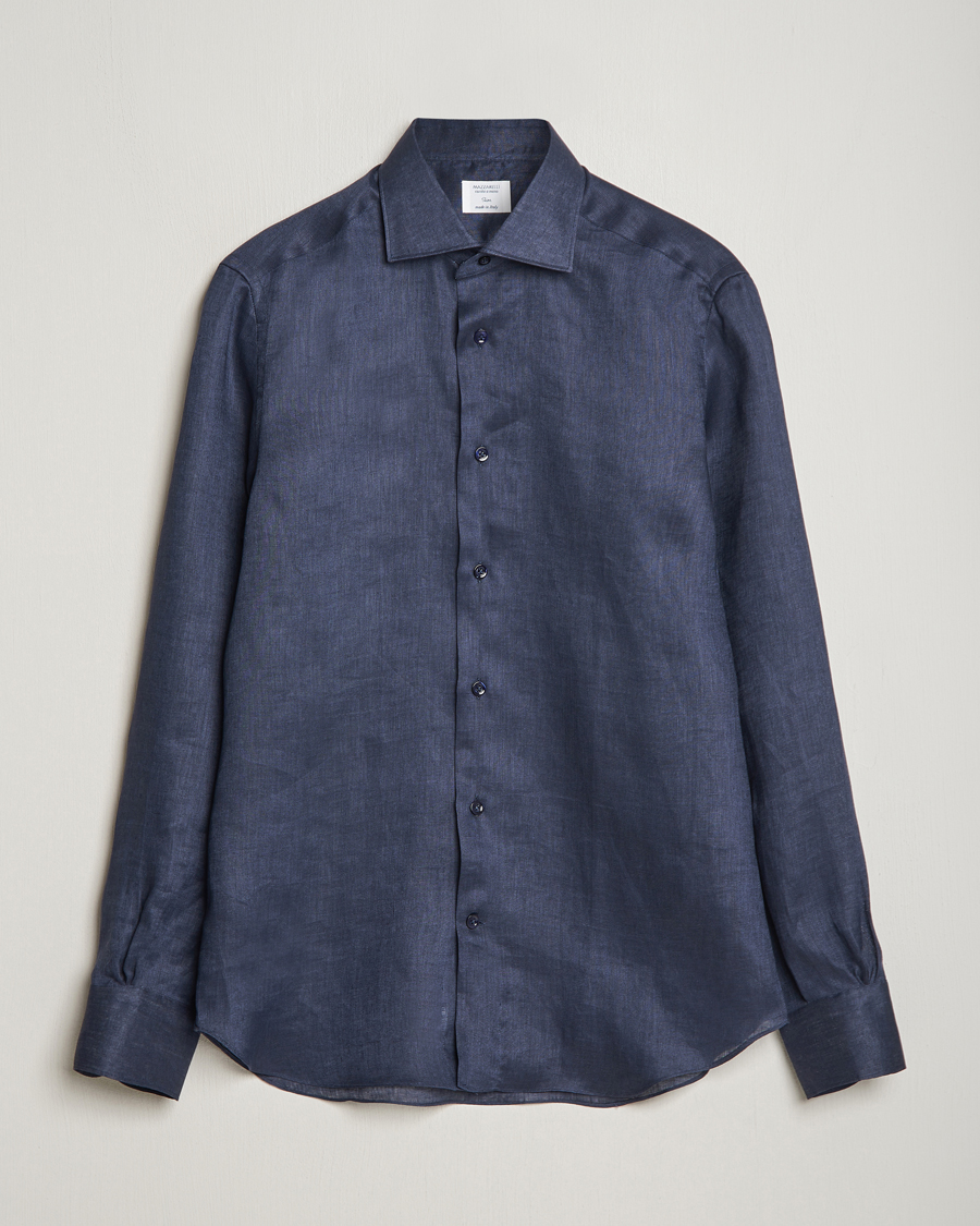 Herren | Hemden | Mazzarelli | Soft Linen Cut Away Shirt Navy