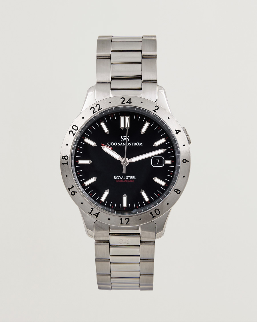 Herren | Sjöö Sandström Pre-Owned Royal Steel Worldstimer 41mm SS-1841-WT Silver | Sjöö Sandström Pre-Owned | Royal Steel Worldstimer 41mm SS-1841-WT Silver