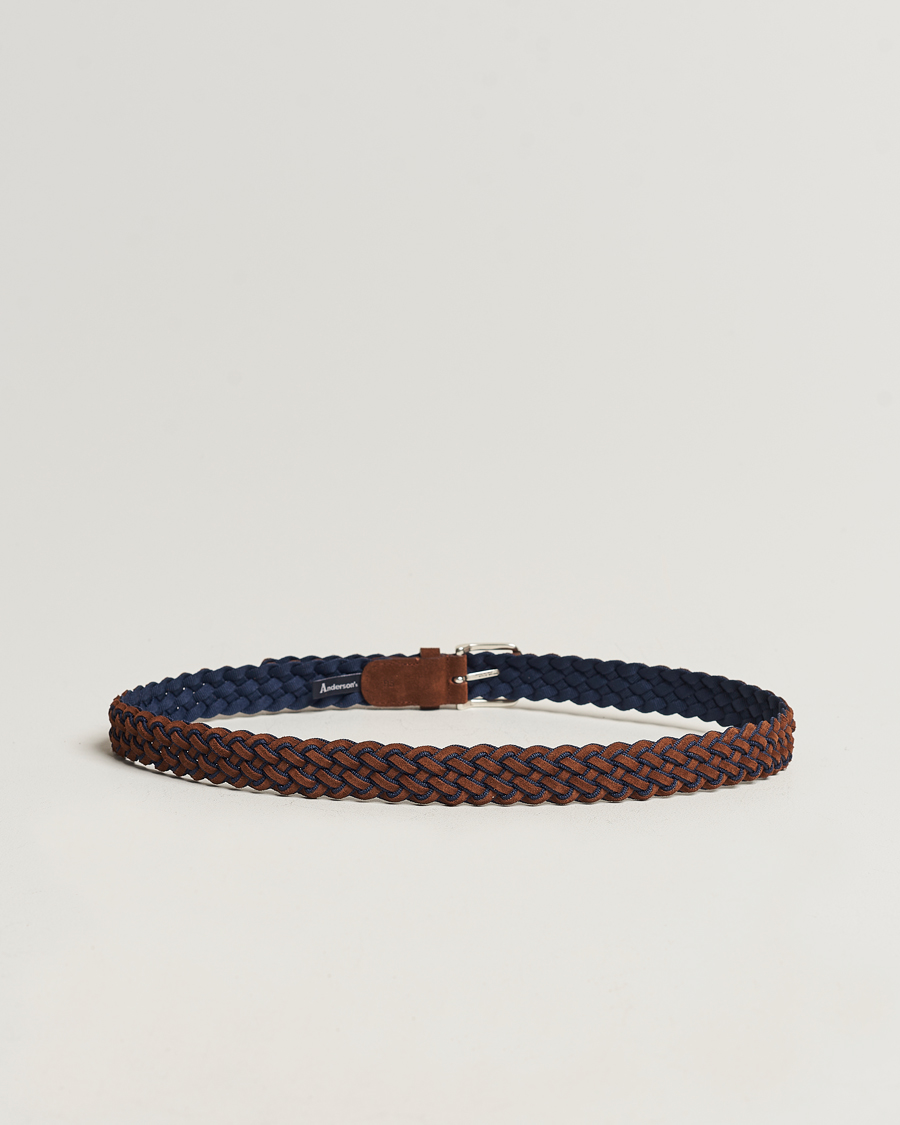 Herren | Gürtel | Anderson's | Woven Suede Mix Belt 3 cm Brown/Blue