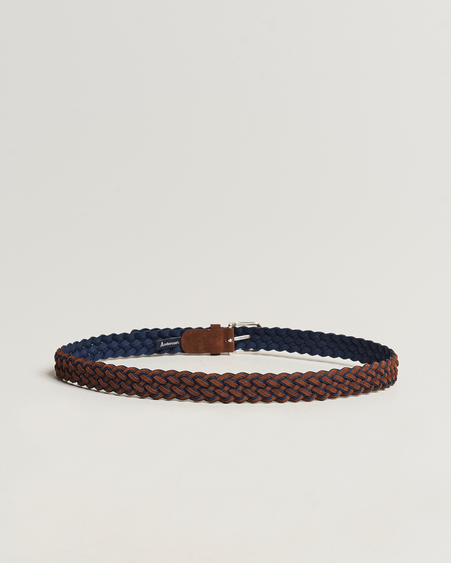Herren | Anderson's Woven Suede Mix Belt 3 cm Brown/Blue | Anderson's | Woven Suede Mix Belt 3 cm Brown/Blue