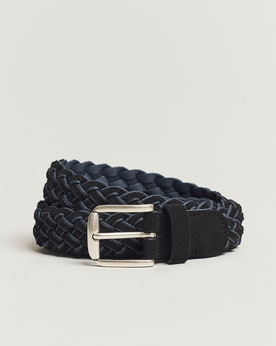 Herren | Anderson's Woven Suede Mix Belt 3 cm Navy | Anderson's | Woven Suede Mix Belt 3 cm Navy