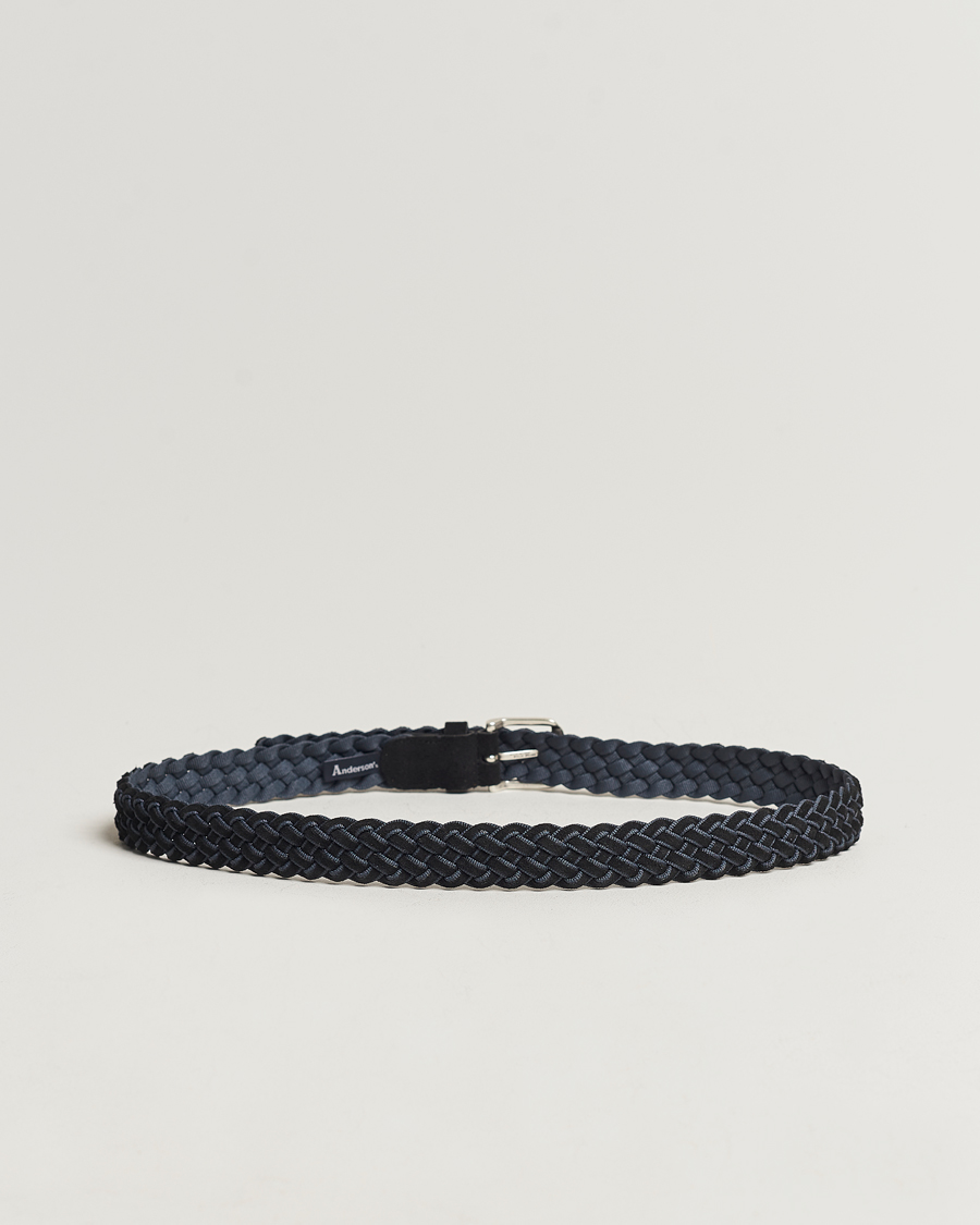 Herren | Anderson's Woven Suede Mix Belt 3 cm Navy | Anderson's | Woven Suede Mix Belt 3 cm Navy
