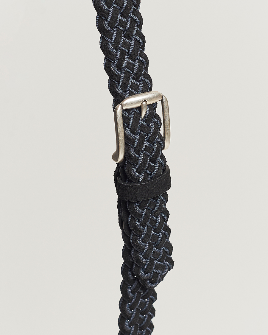 Herren | Anderson's Woven Suede Mix Belt 3 cm Navy | Anderson's | Woven Suede Mix Belt 3 cm Navy