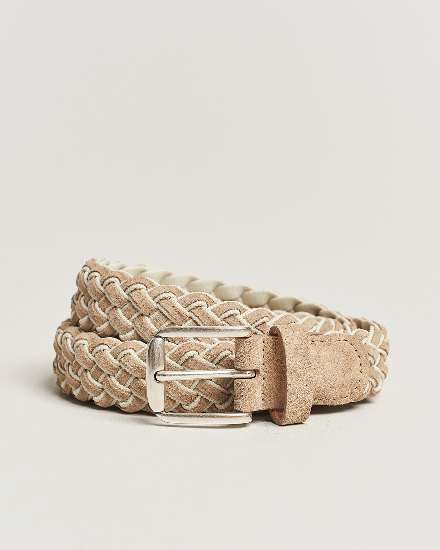 Herren | Anderson's Woven Suede Mix Belt 3 cm Beige | Anderson's | Woven Suede Mix Belt 3 cm Beige