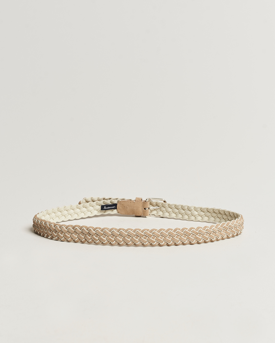 Herren | Anderson's Woven Suede Mix Belt 3 cm Beige | Anderson's | Woven Suede Mix Belt 3 cm Beige