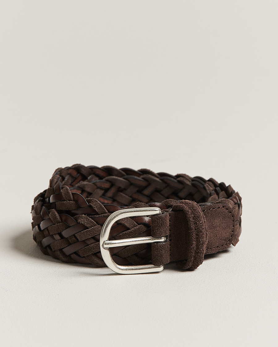 Herren | Anderson's Woven Suede/Leather Belt 3 cm Dark Brown | Anderson's | Woven Suede/Leather Belt 3 cm Dark Brown