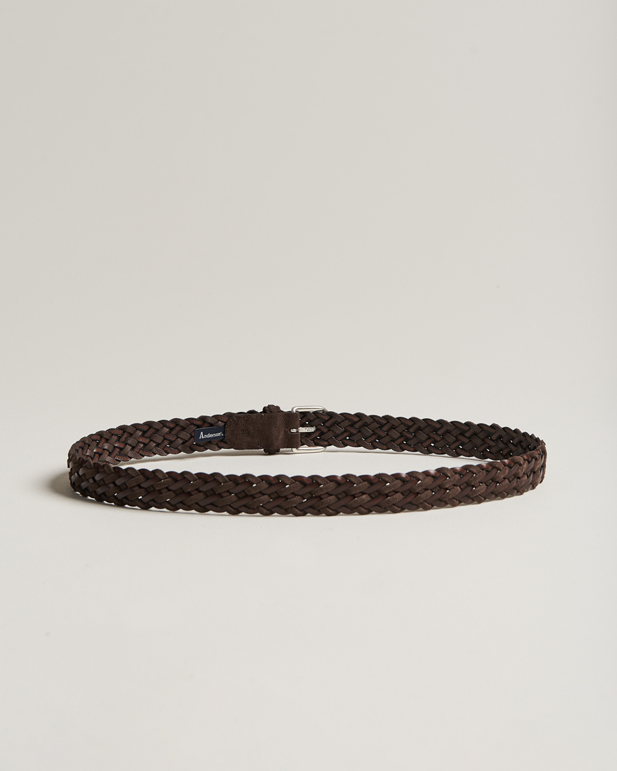 Herren | Anderson's Woven Suede/Leather Belt 3 cm Dark Brown | Anderson's | Woven Suede/Leather Belt 3 cm Dark Brown