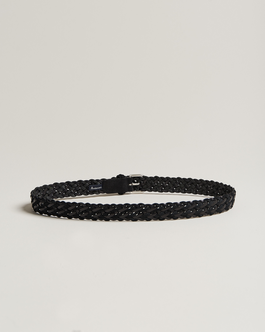 Herren | Geflochtene Gürtel | Anderson's | Woven Suede/Leather Belt 3 cm Black