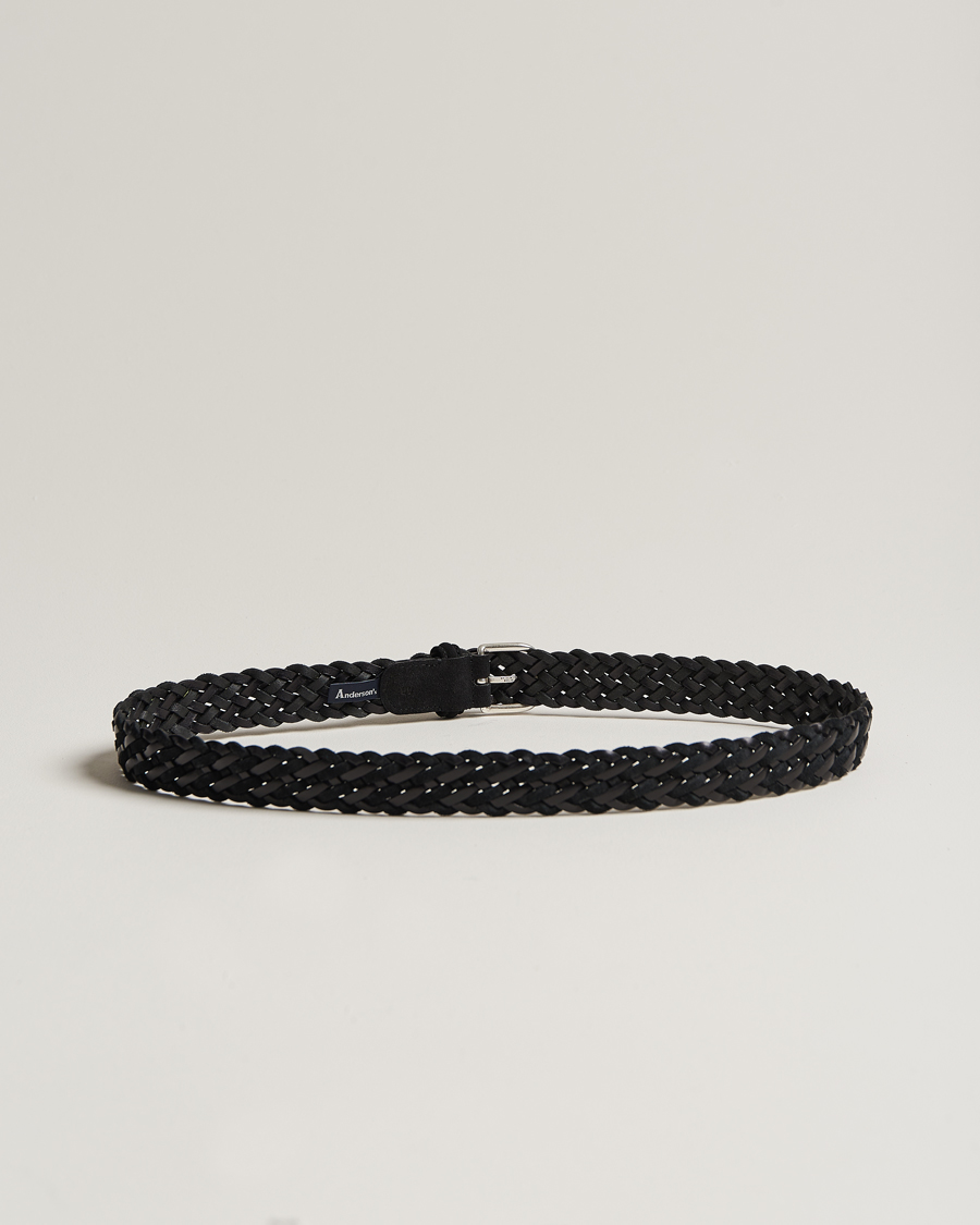 Herren | Anderson's Woven Suede/Leather Belt 3 cm Black | Anderson's | Woven Suede/Leather Belt 3 cm Black