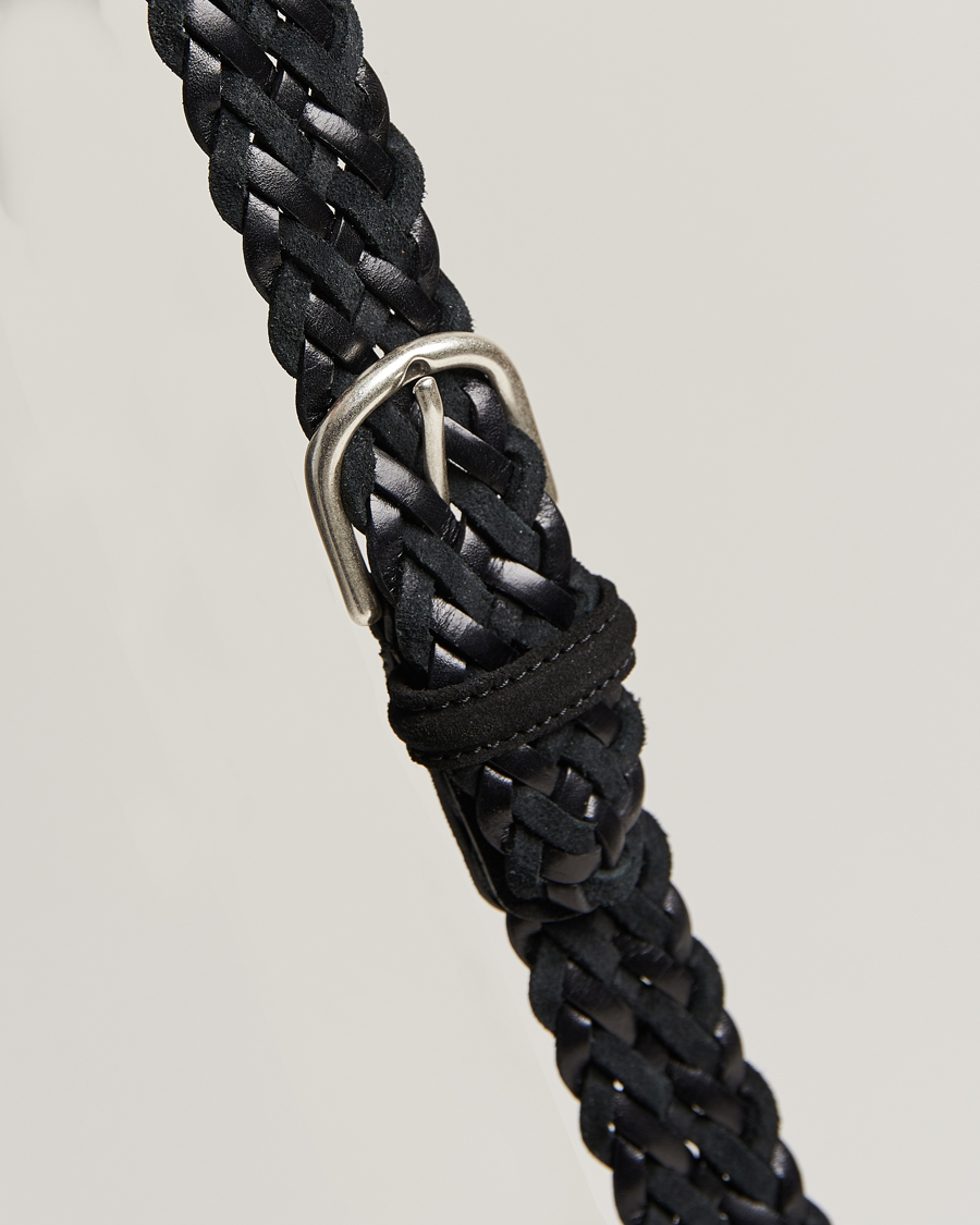 Herren | Anderson's Woven Suede/Leather Belt 3 cm Black | Anderson's | Woven Suede/Leather Belt 3 cm Black