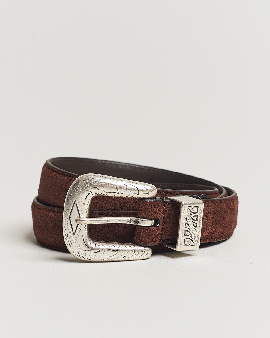 Herren | Anderson's Grained Western Suede Belt 2,5 cm Dark Brown | Anderson's | Grained Western Suede Belt 2,5 cm Dark Brown