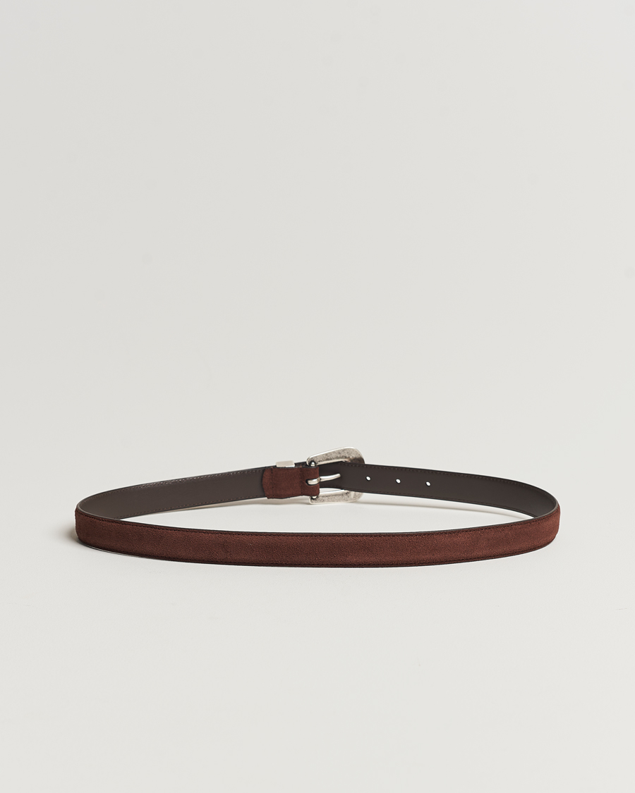 Herren | Anderson's Grained Western Suede Belt 2,5 cm Dark Brown | Anderson's | Grained Western Suede Belt 2,5 cm Dark Brown