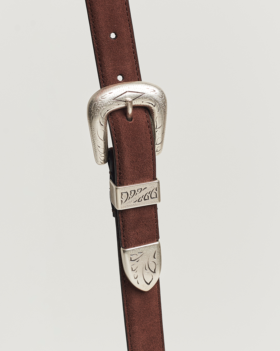 Herren | Anderson's Grained Western Suede Belt 2,5 cm Dark Brown | Anderson's | Grained Western Suede Belt 2,5 cm Dark Brown