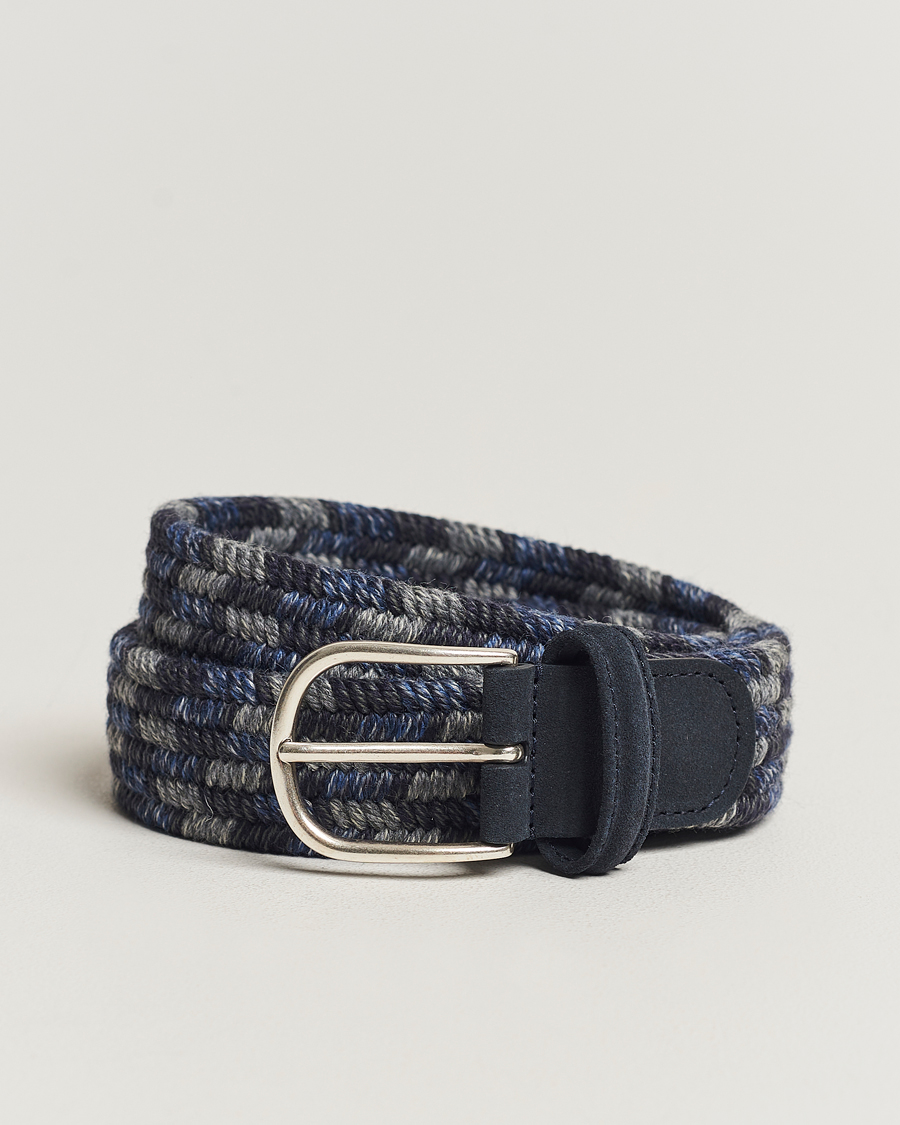 Herren | Anderson's Braided Wool Belt Navy Multi | Anderson's | Braided Wool Belt Navy Multi