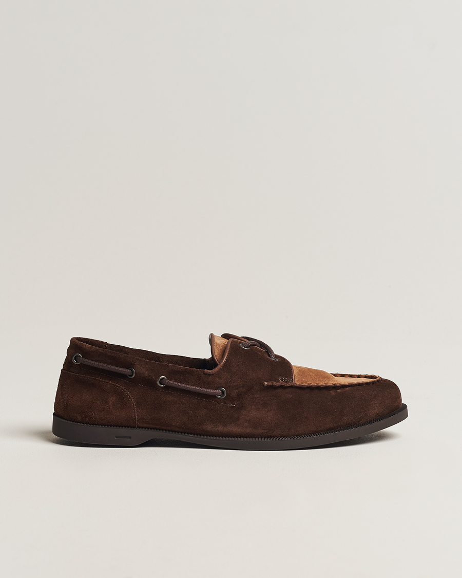 Herren | John Lobb Foil Boat Shoe Dark Brown/Cognac Suede | John Lobb | Foil Boat Shoe Dark Brown/Cognac Suede