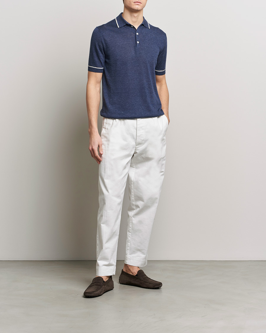 Herren | Poloshirts | Altea | Linen/Cashmere Contrast Polo Navy