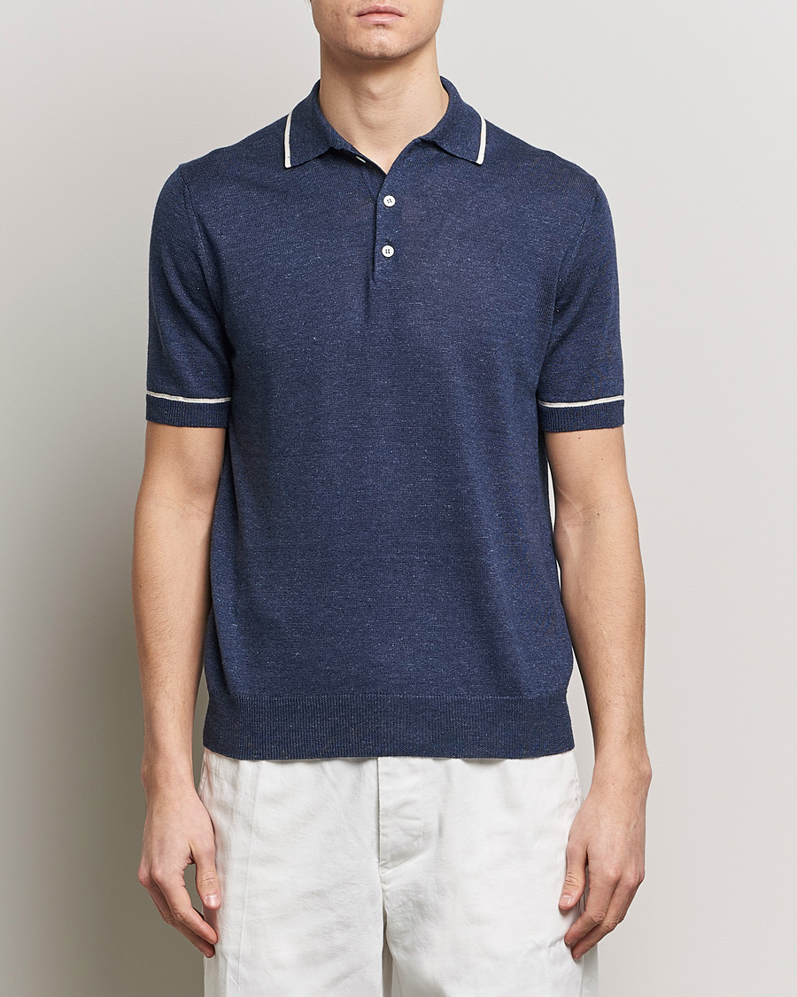 Herren | Poloshirts | Altea | Linen/Cashmere Contrast Polo Navy