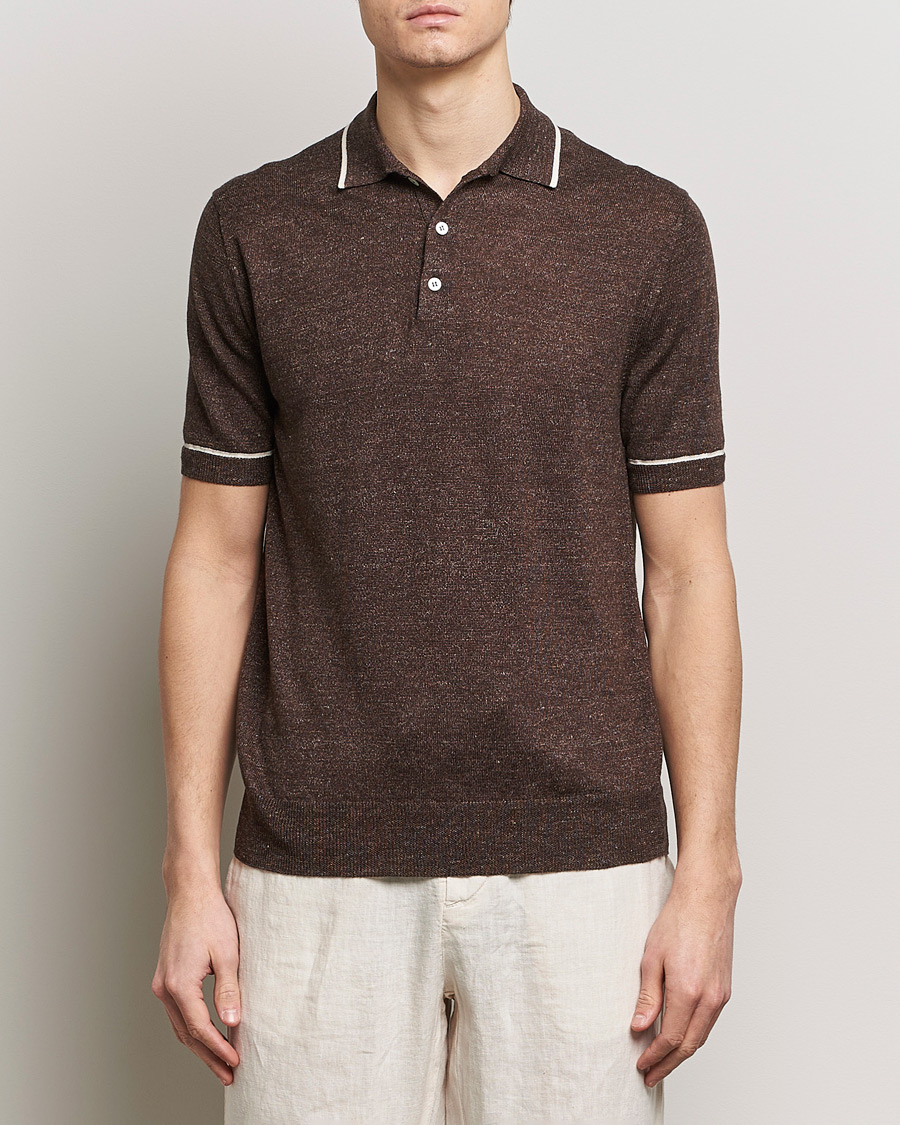 Herren | Poloshirt | Altea | Linen/Cashmere Contrast Polo Dark Brown