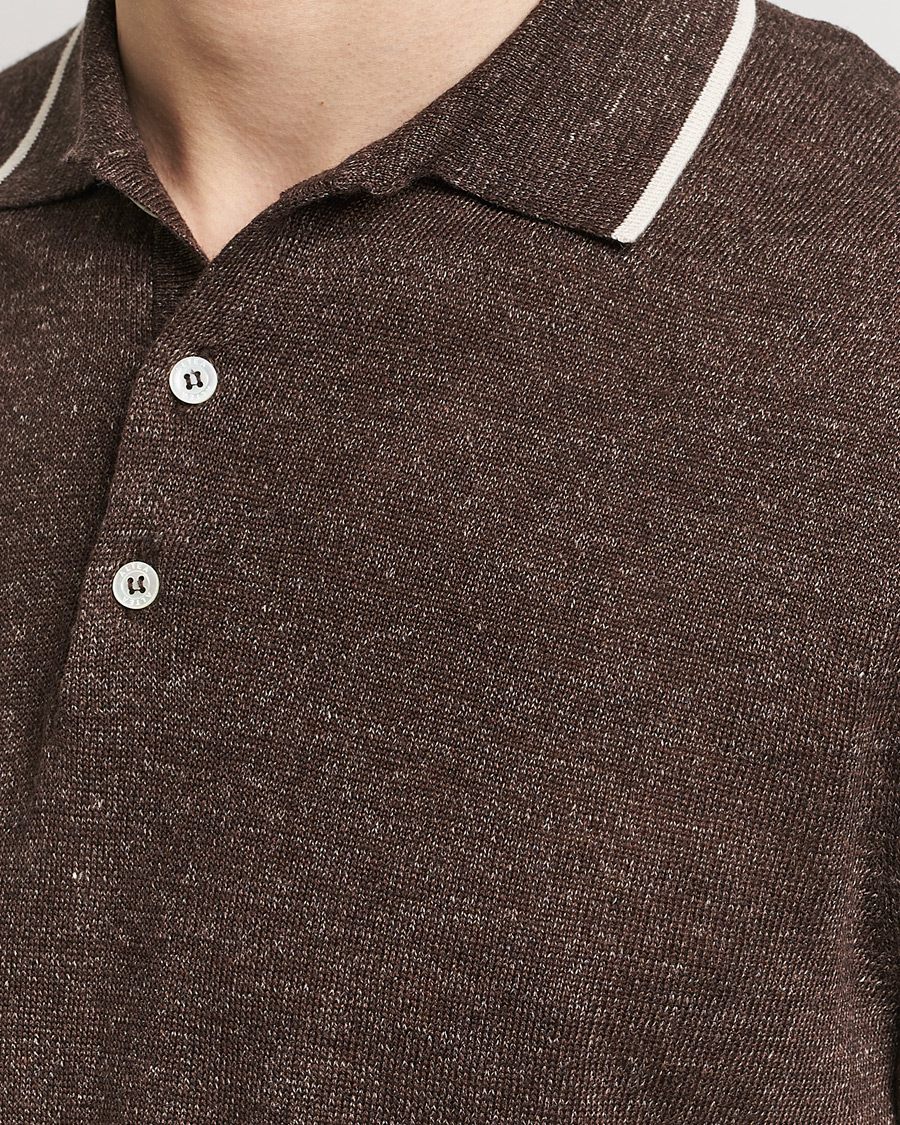 Herren | Poloshirts | Altea | Linen/Cashmere Contrast Polo Dark Brown