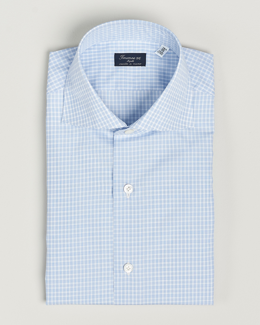 Herren | Hemden | Finamore Napoli | Milano Slim Checked Dress Shirt Light Blue
