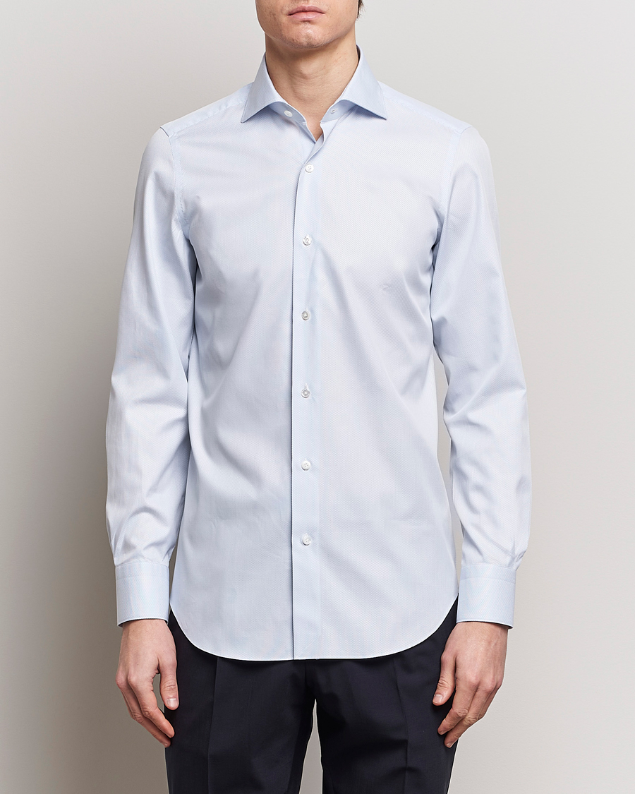 Herren | Businesshemden | Finamore Napoli | Milano Slim Structured Dress Shirt Light Blue