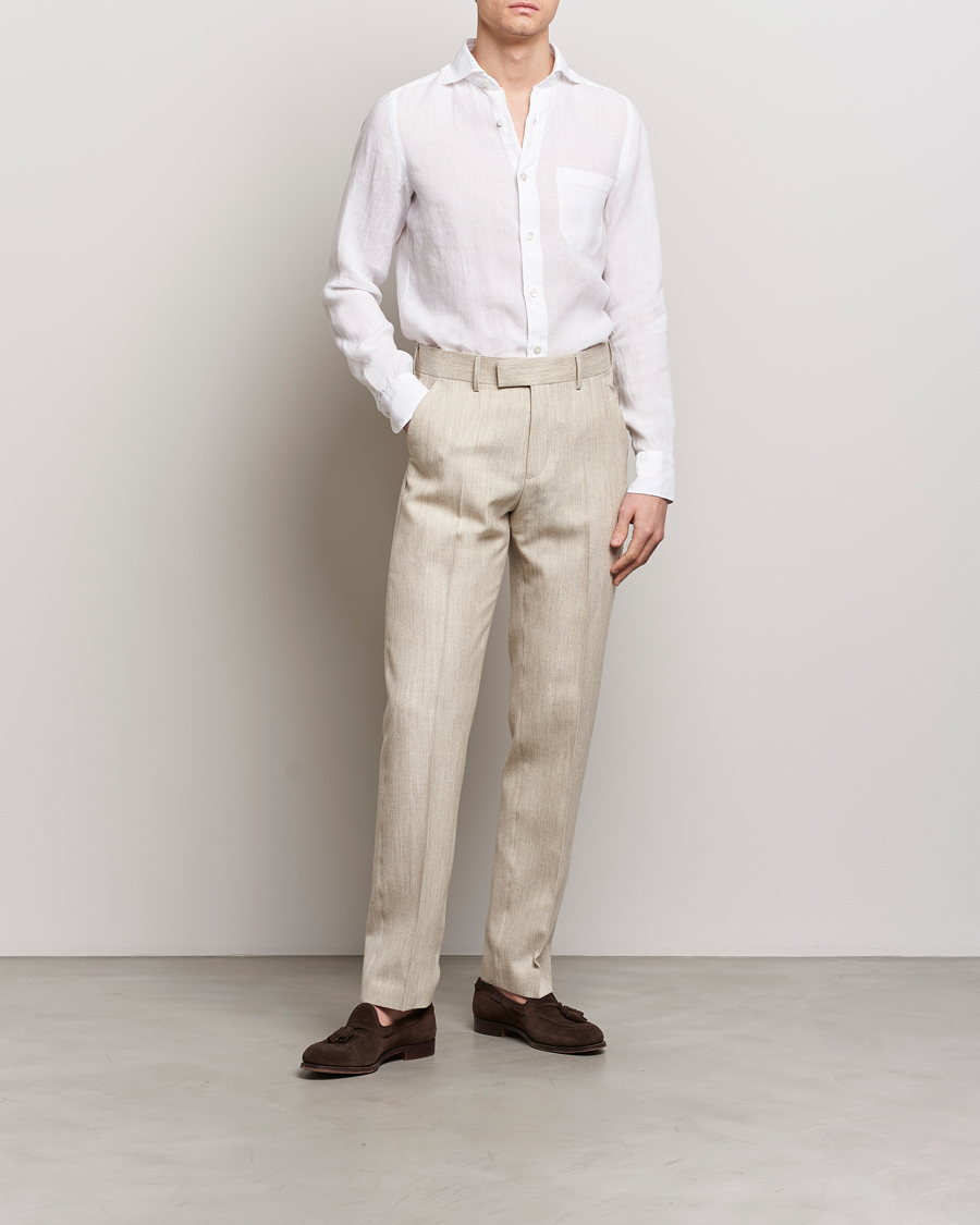 Herren | Hemden | Finamore Napoli | Gaeta Linen Pocket Shirt White