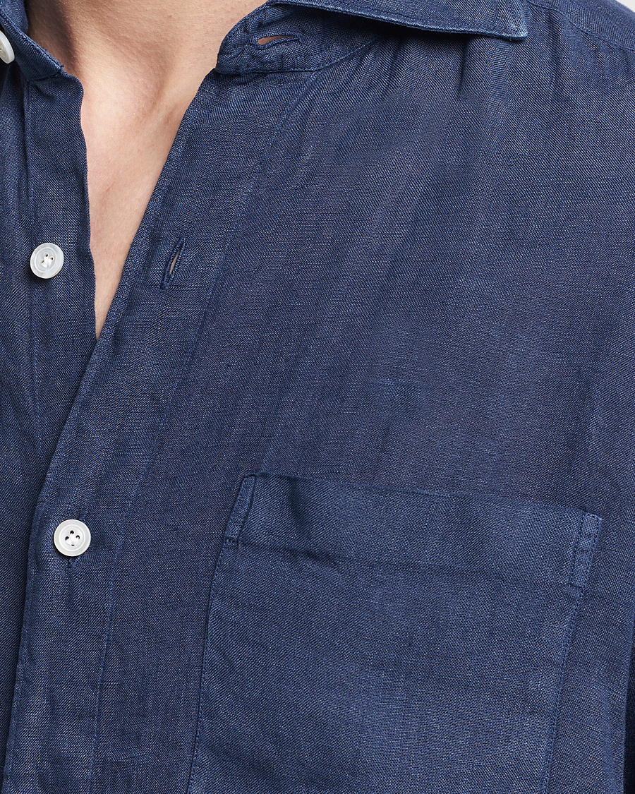 Herren | Hemden | Finamore Napoli | Gaeta Linen Pocket Shirt Navy