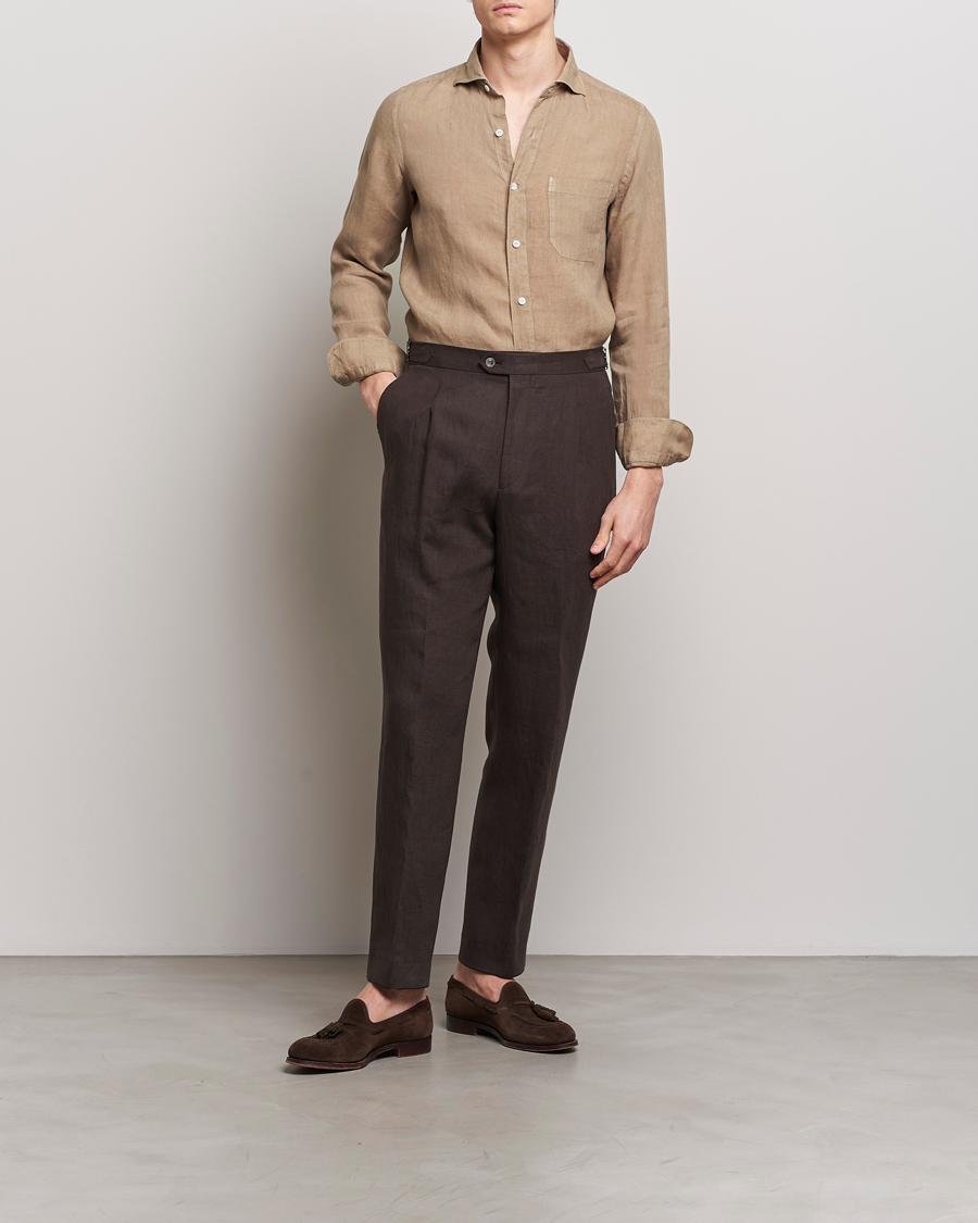 Herren | Hemden | Finamore Napoli | Gaeta Linen Pocket Shirt Taupe