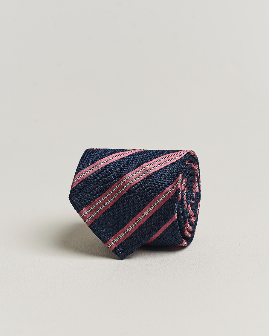 Herren | Finamore Napoli Jacquard Regimental Stripe Silk Tie Navy/Red | Finamore Napoli | Jacquard Regimental Stripe Silk Tie Navy/Red