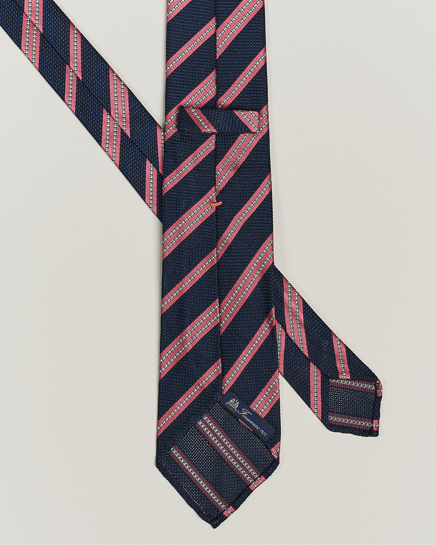 Herren | Finamore Napoli Jacquard Regimental Stripe Silk Tie Navy/Red | Finamore Napoli | Jacquard Regimental Stripe Silk Tie Navy/Red