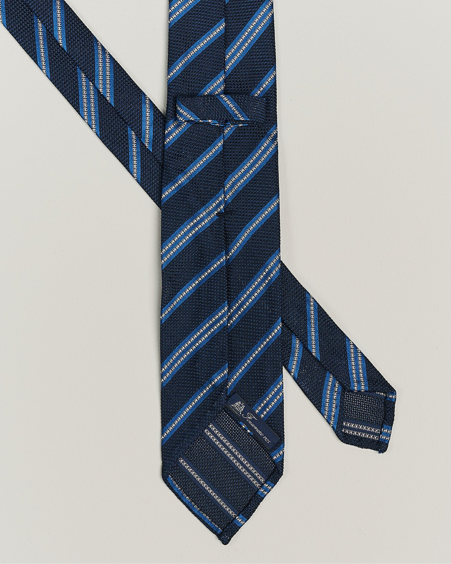 Herren |  | Finamore Napoli | Jacquard Regimental Stripe Silk Tie Navy/Blue