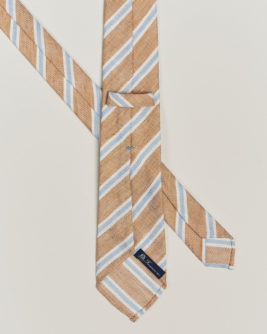 Herren | Finamore Napoli | Finamore Napoli | Regimental Stripe Linen Tie Beige/Blue