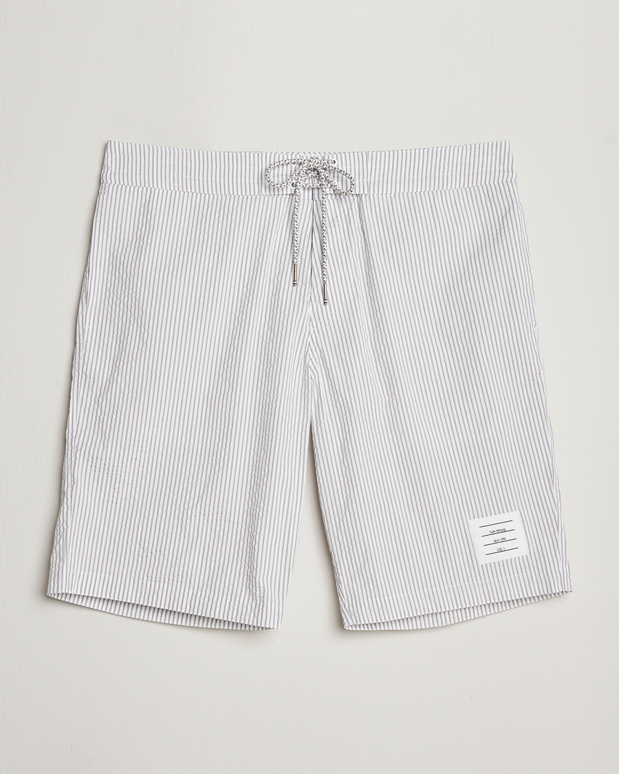 Herren | Shorts | Thom Browne | Seersucker Drawstring Board Shorts Light Grey