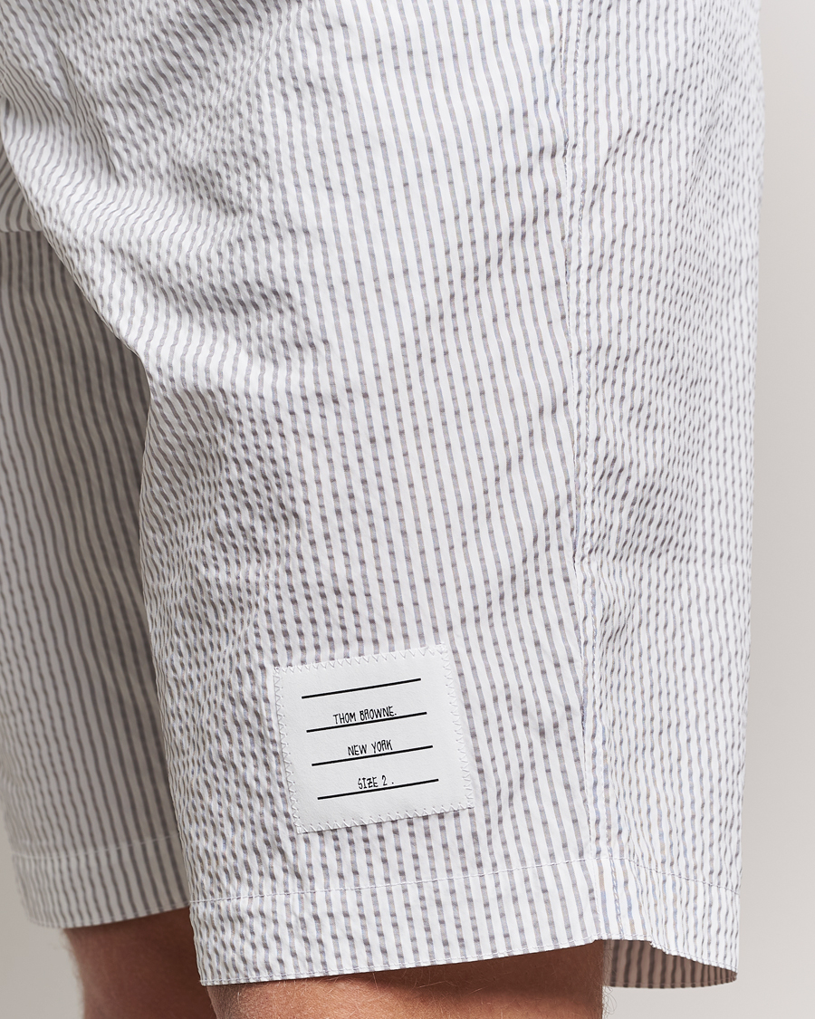 Herren | Shorts | Thom Browne | Seersucker Drawstring Board Shorts Light Grey