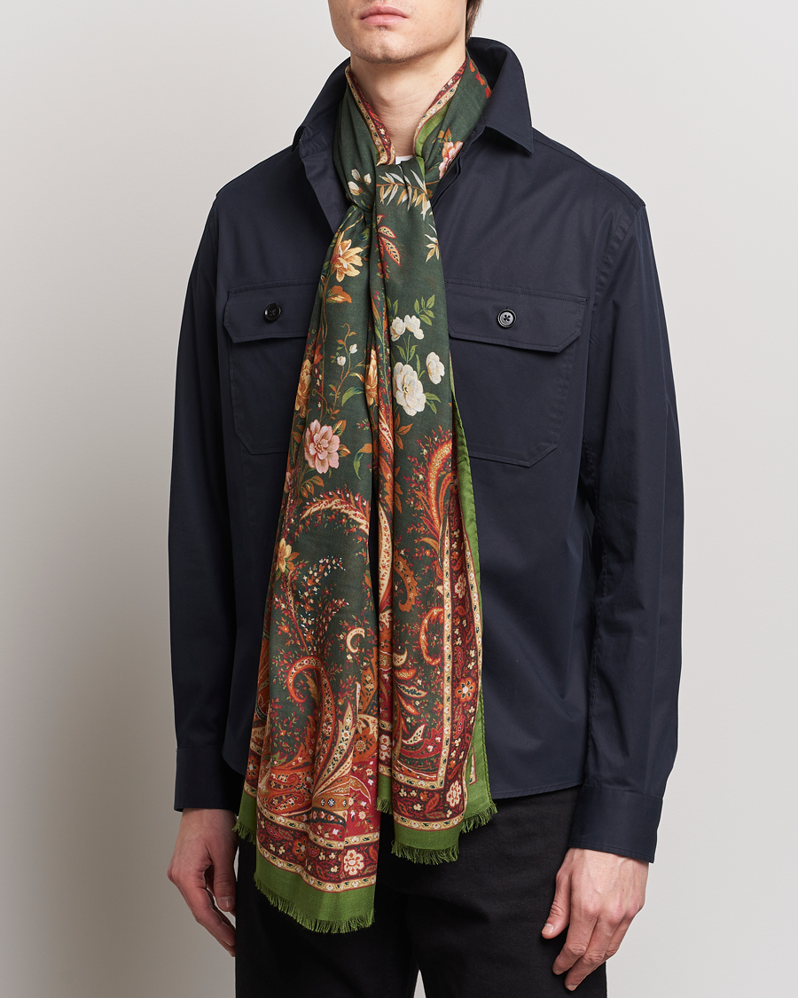 Herren | Etro Modal/Cashmere Printed Scarf Green/Burgundy | Etro | Modal/Cashmere Printed Scarf Green/Burgundy