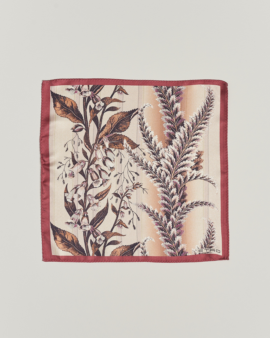 Herren | Etro Printed Silk Pocket Square Beige/Burgundy | Etro | Printed Silk Pocket Square Beige/Burgundy