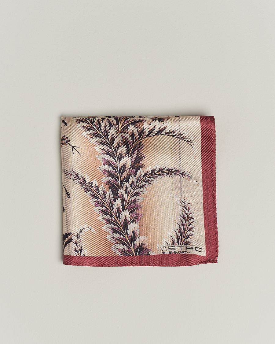 Herren | Etro Printed Silk Pocket Square Beige/Burgundy | Etro | Printed Silk Pocket Square Beige/Burgundy