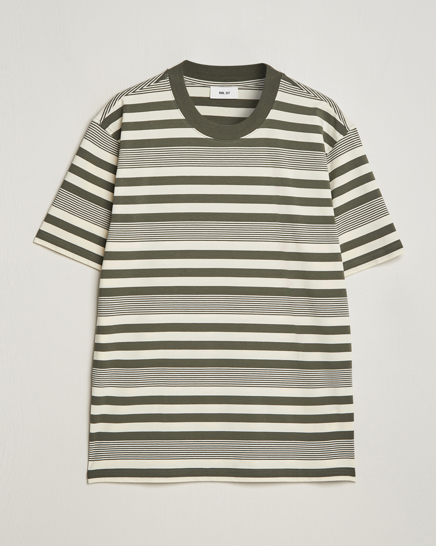 Herren | T-Shirts | NN07 | Adam Striped Crew Neck T-Shirt Capers Green