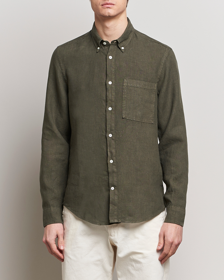 Herren | Leinenhemden | NN07 | Arne Linen Shirt Capers Green