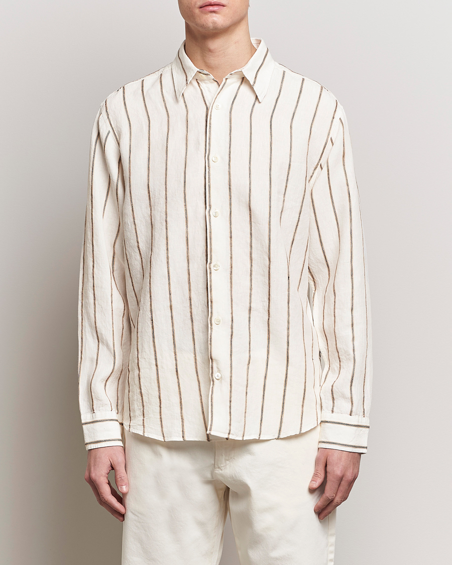 Herren | Leinenhemden | NN07 | Quinsy Striped Linen Shirt Ecru Multi