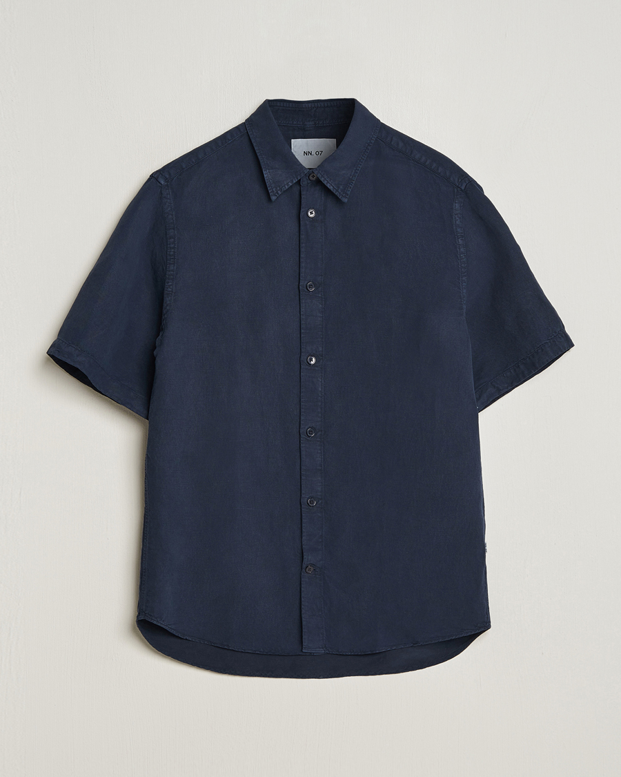 Herren | Hemden | NN07 | Arne Tencel/Linen Short Sleeve Shirt Navy Blue